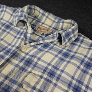 Woolrich Men's Blue Cream Plaid Cotton Short Sleeve Button Work Shirt Size M